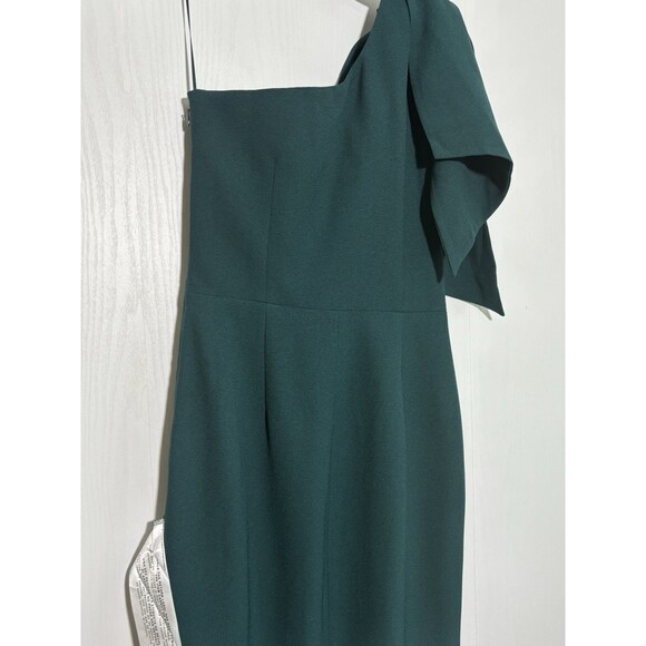 DRESS THE POPULATION Midi Dress Womens Small Green Tiffany One-Shoulder Bow New - Picture 10 of 16